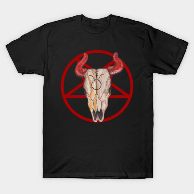 Cowskull red satanism pentagram T-Shirt by deadblackpony